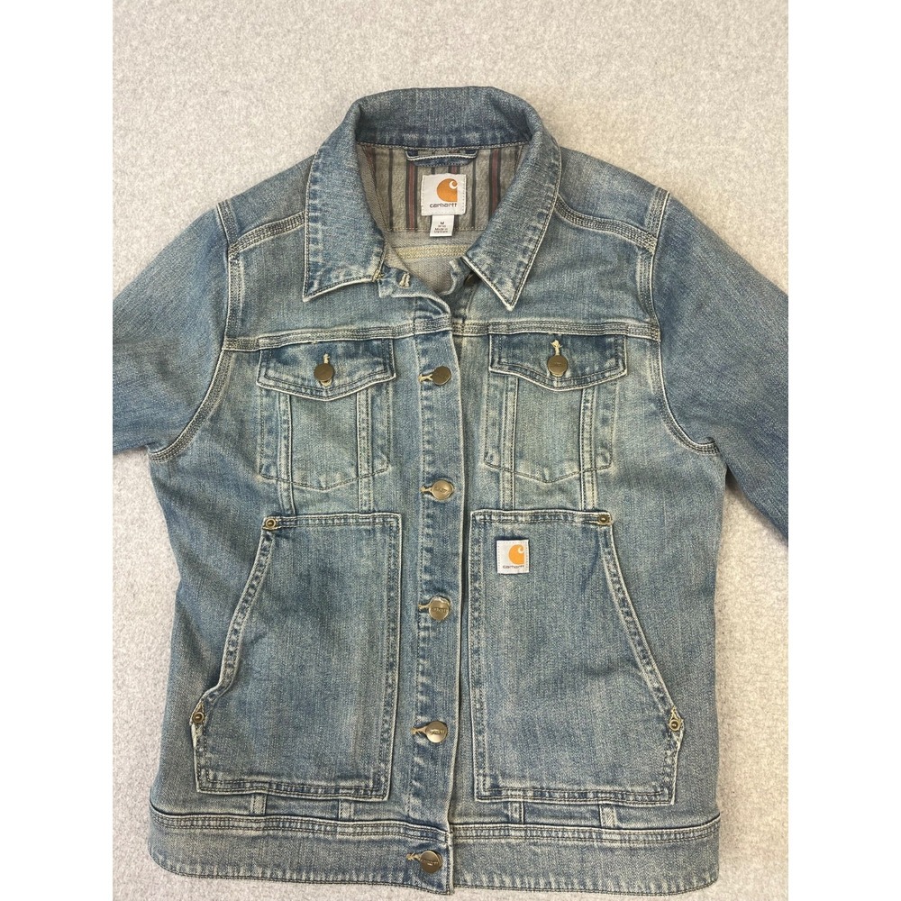 Carhartt Benson Denim Jacket Womens M Blanket Lined Button Up Rugged Flex - Picture 12 of 14